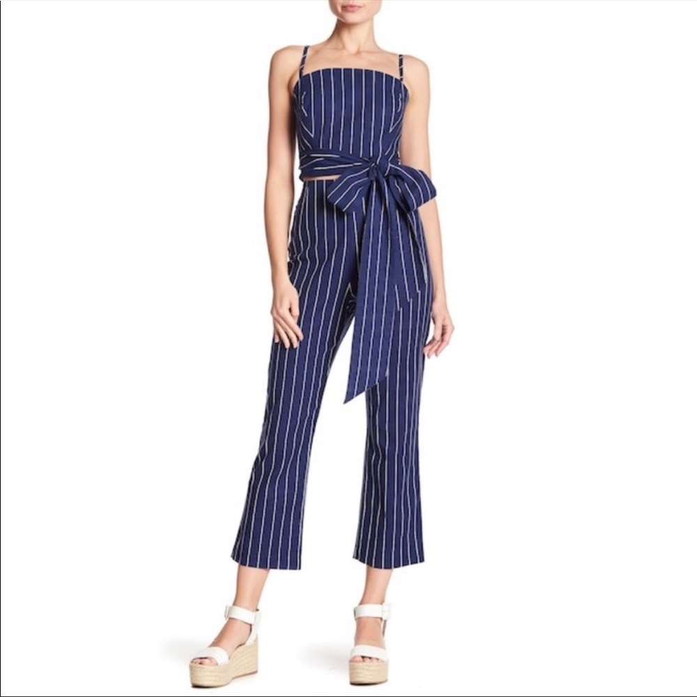 Wayf set top and pants. Navy and white striped S